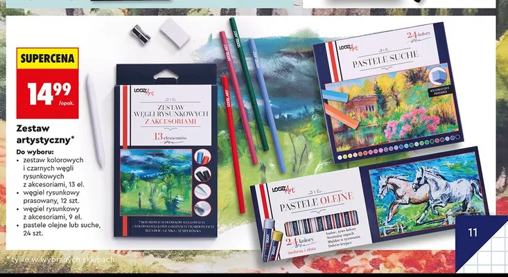 Węgiel rysunkowy z akcesoriami Loozz Art 9 elementów promocja w Biedronka