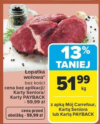 Łopatka wołowa bez kości promocja w Carrefour Market