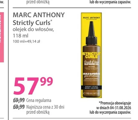 Olejek do włosów Marc Anthony Strictly Curls promocja w Hebe