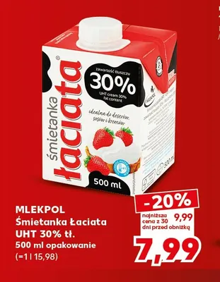 Śmietanka UHT Łaciata 30% promocja w Kaufland