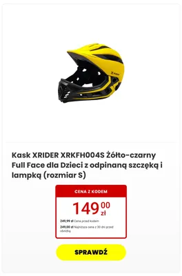 Kask dziecięcy XRIDER Full Face żółto-czarny z odpinaną szczęką i lampką rozmiar S promocja w Media Expert