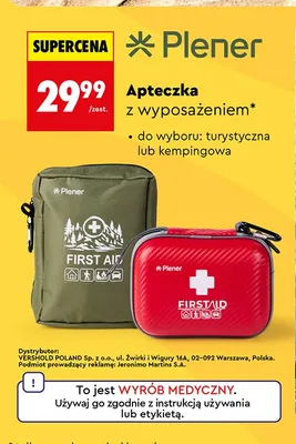 Apteczka z wyposażeniem kempingowa Plener promocja w Biedronka