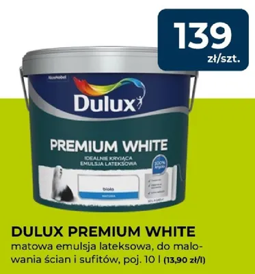 Matowa emulsja lateksowa DULUX PREMIUM WHITE do malowania ścian i sufitów promocja w PSB Mrówka