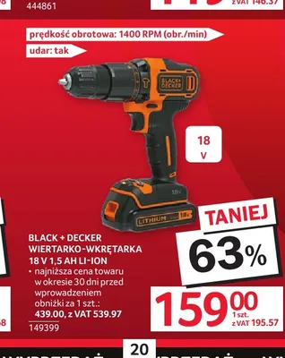 Wiertarko-wkrętarka Black + Decker promocja w Selgros