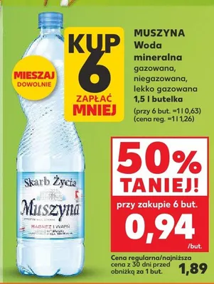 Woda mineralna Muszyna gazowana, niegazowana, lekko gazowana promocja w Kaufland