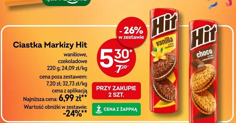 Ciastka Markizy Hit waniliowe, czekoladowe promocja w Żabka