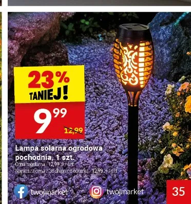 Lampa solarna ogrodowa pochodnia promocja w Twój Market