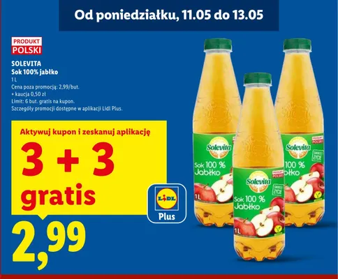 Sok 100% jabłko Solevita promocja w Lidl