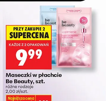 Maseczki w płachcie Be Beauty, różne rodzaje promocja w Biedronka