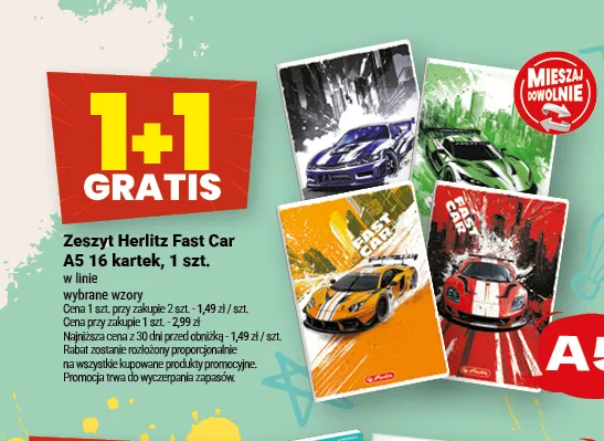 Zeszyt Herlitz Fast Car A5 16 kartek promocja w Twój Market