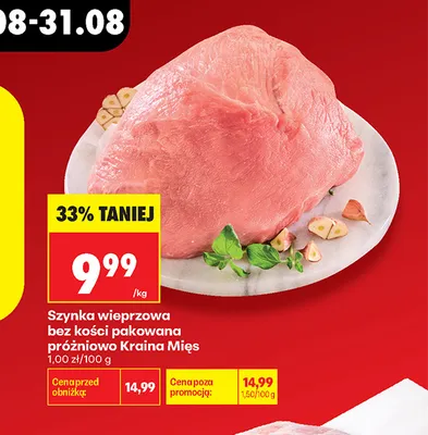 Szynka wieprzowa bez kości pakowana próżniowo Kraina Mięs promocja w Biedronka