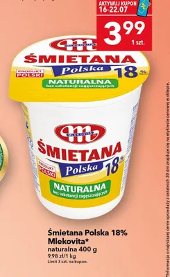 Śmietana Polska 18% Mlekovita naturalna promocja w LEWIATAN