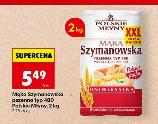 Mąka pszenna Szymanowska typ 480 Polskie Młyny promocja w Biedronka
