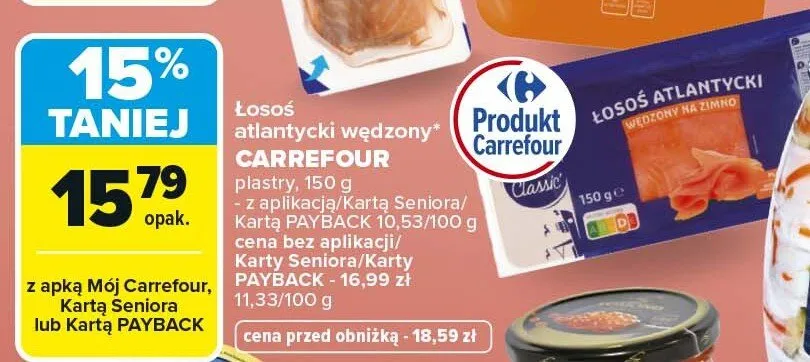 Łosoś atlantycki wędzony plastry promocja w Carrefour Market