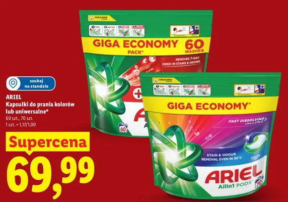 Kapsułki do prania Ariel uniwersalne promocja w Lidl