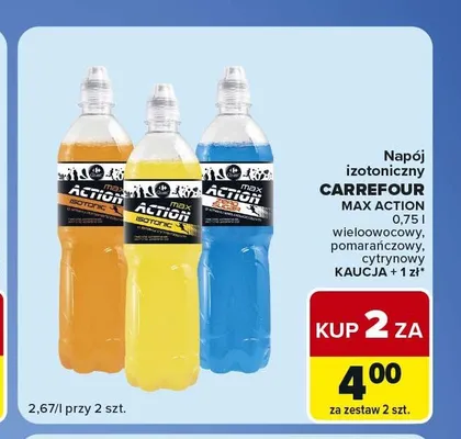 Napój izotoniczny Carrefour Max Action cytrynowy promocja w Carrefour Market