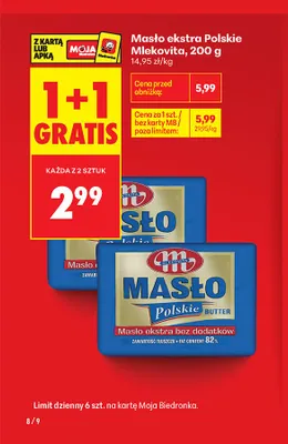 Masło ekstra Polskie Mlekovita promocja w Biedronka