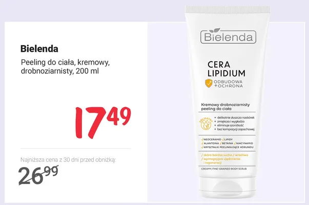 Peeling do ciała Bielenda Cera Lipidium kremowy drobnoziarnisty promocja w Rossmann