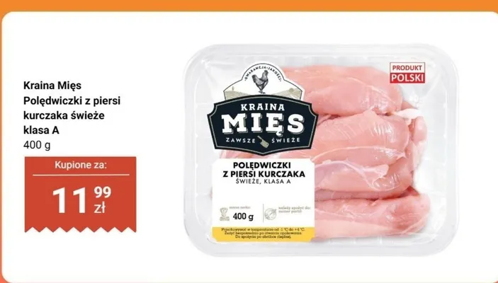 Polędwiczki z piersi kurczaka świeże klasa A Kraina Mięs promocja w Biedronka