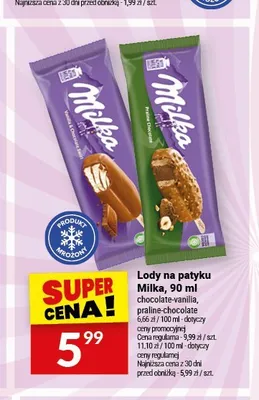 Lody na patyku Milka praline-chocolate promocja w Twój Market