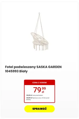 Fotel podwieszany Saska Garden biały promocja w Media Expert