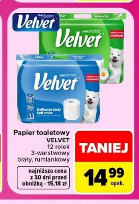 Papier toaletowy Velvet 3-warstwowy rumiankowy promocja w Carrefour