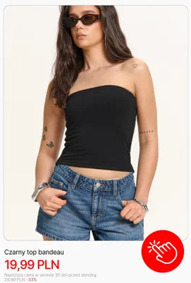 Czarny top bandeau Cropp promocja w Cropp