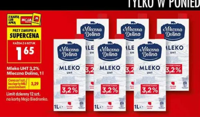 Mleko UHT 3,2% Mleczna Dolina promocja w Biedronka