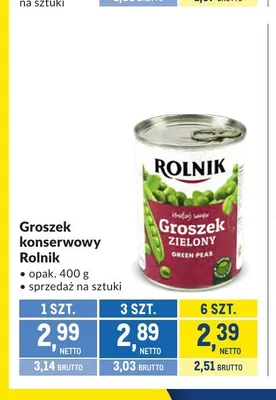Groszek konserwowy zielony Rolnik promocja w Makro