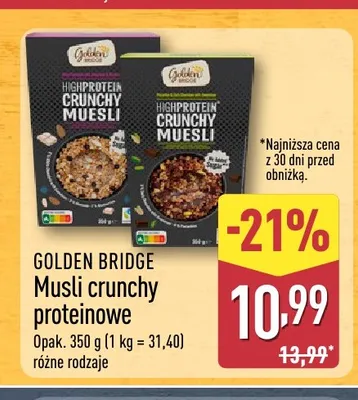 Musli crunchy proteinowe czekoladowe Golden Bridge promocja w Aldi
