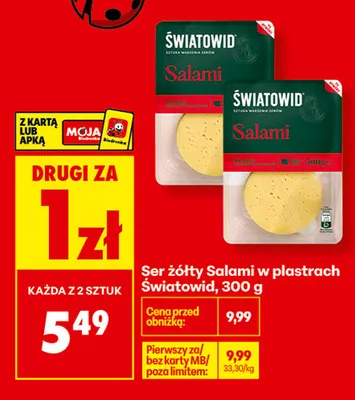Ser żółty Salami w plastrach Światowid promocja w Biedronka