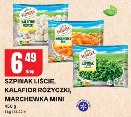 Szpinak liście, kalafior różyczki, marchewka mini promocja w Chorten