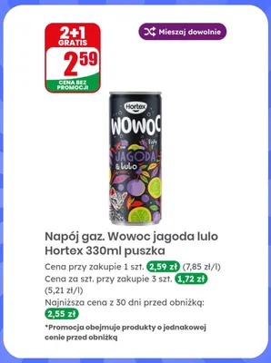 Napój gazowany Wowoc jagoda lulo Hortex promocja w Dino