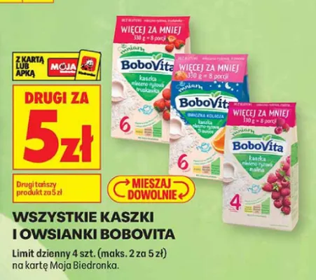 Kaszka mleczno-ryżowa BoboVita truskawka promocja w Biedronka