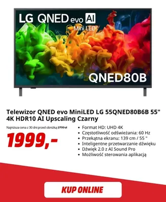 Telewizor Qned evo MiniLED Lg 55QNED80B6B 55" 4K czarny promocja w Media Markt
