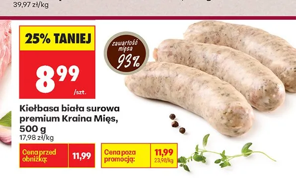 Kiełbasa biała surowa premium Kraina Mięs promocja w Biedronka