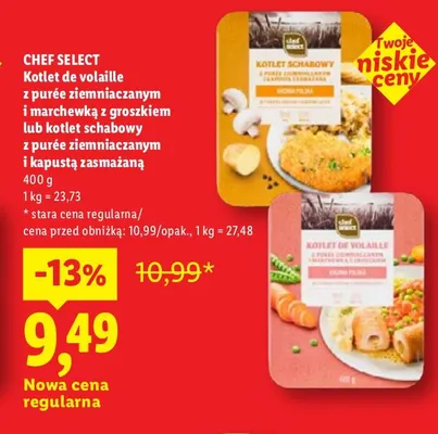 Kotlet de volaille z purée ziemniaczanym i marchewką z groszkiem Chef Select promocja w Lidl