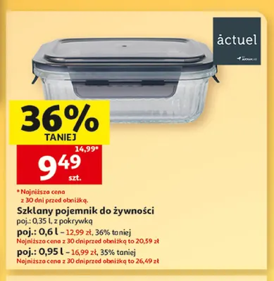 Szklany pojemnik do żywności 0,95 l Actuel promocja w Auchan