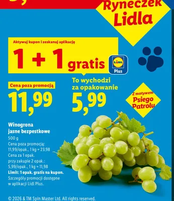 Winogrona jasne bezpestkowe Ryneczek Lidla promocja w Lidl