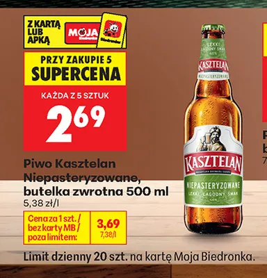 Piwo Kasztelan Niepasteryzowane promocja w Biedronka
