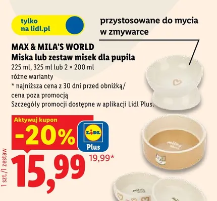 Miska dla pupila 325 ml Max & Mila's World promocja w Lidl