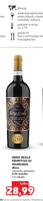 Wino czerwone wytrawne Nero Reale Primitivo di Manduria promocja w Kaufland