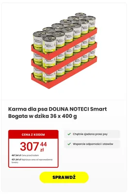 Karma dla psa Dolina Noteci Smart Bogata w dzika 36-pak 400 g promocja w Media Expert