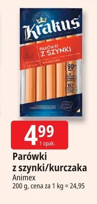 Parówki z szynki Krakus promocja w Leclerc