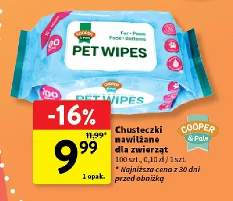 Chusteczki nawilżane dla zwierząt Cooper & Pals promocja w Intermarche