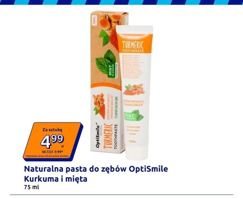 Naturalna pasta do zębów OptiSmile Kurkuma i mięta promocja w Action
