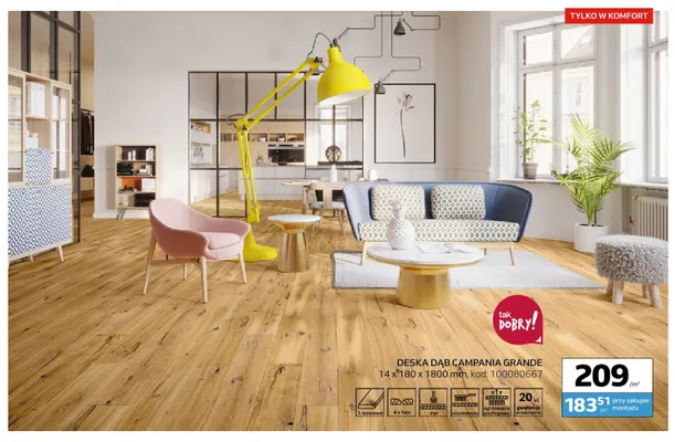 Deska dąb Campania Grande 14x180x1800 mm Barlinek promocja w Komfort