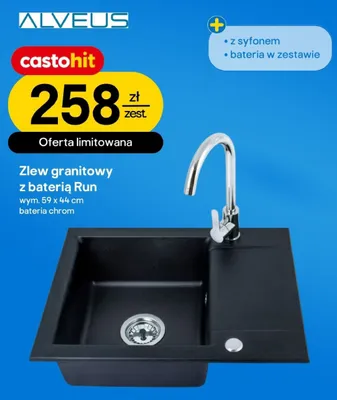 Zlew granitowy z baterią Run Alveus promocja w Castorama