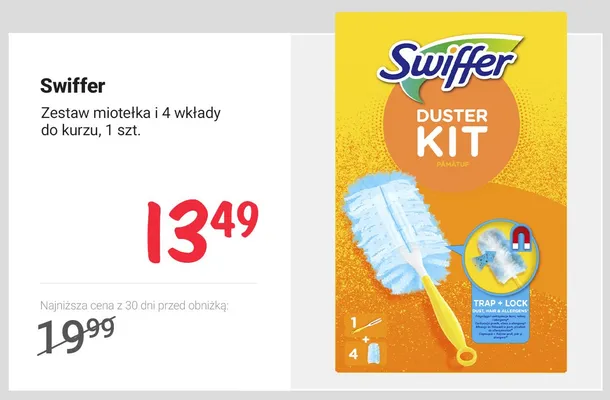 Zestaw miotełka i 4 wkłady do kurzu Swiffer promocja w Rossmann