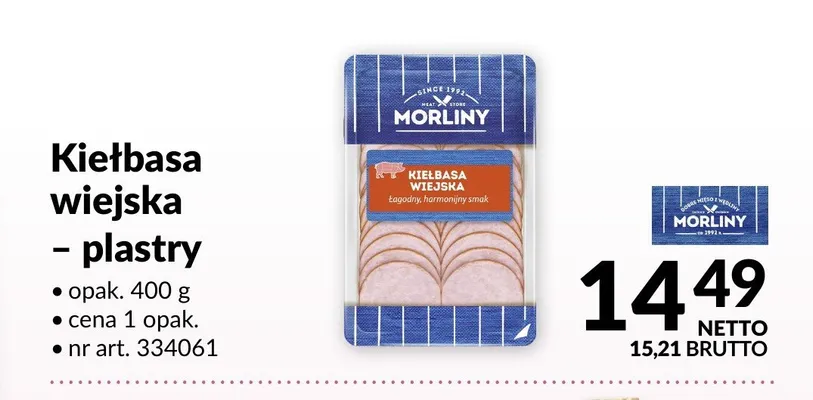 Kiełbasa wiejska plastry Morliny promocja w Makro